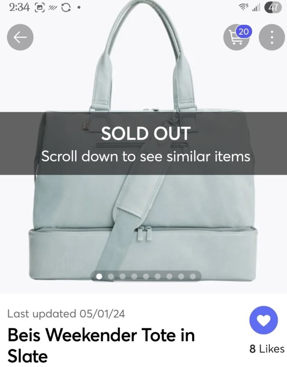 BEIS Weekender Tote in slate light blue